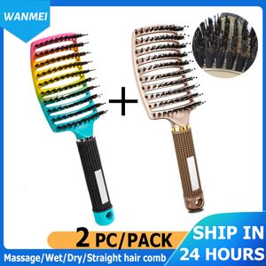 Hair Brushes 2PC/Pack Magic Demelant Brush Bristle Nylon Hair Popbrush Untangle Brush Scalp Massage Comb for Hair Care Professional hair comb 230529