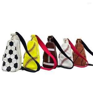 Umhängetaschen Vintage PU-Leder Crossbody Sling Damen Baseball Fußball Druck Brusttasche Damenmode Vielseitige Fanny Packs