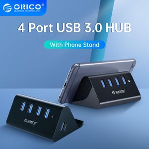 Nav orico 5gbps höghastighet mini 4 portar USB3.0 nav splitter för stationär bärbar dator med standhållare för telefon surfplatta pc svart / vit