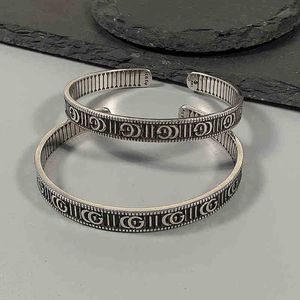 designer de jóias pulseira colar anel Sterling old stripe gear feminino casal versátil pulseira aberta