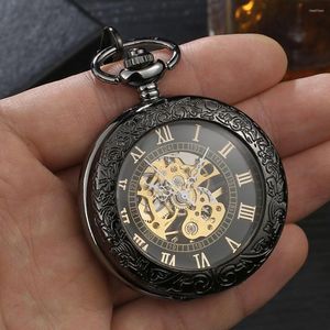 الساعات الجيب الفاخرة Steampunk Mechanical Watch for Men Women Gold Skeleton Dial Fob Chain Clip Clip Pendant Collection Gifts