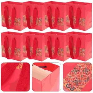 Gift Wrap 5 Pcs Ethnic Style Tote Bag Candy Storage Party Handbag Red Paper Bags Wrapping Stand Christmas Portable