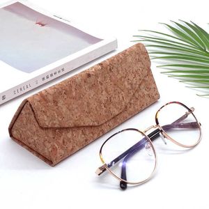 Sunglasses Cases Bags Natural Cork Eyeglasses Box Foldable Wooden Eyewear Storage Presbyopic Triangle Folding Glasses