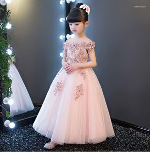 Girl Dresses 1-12Y Princess Tutu Tulle Flower Pink Dress Kids Party Pageant Bridesmaid Wedding Cute Gown Robe Enfant