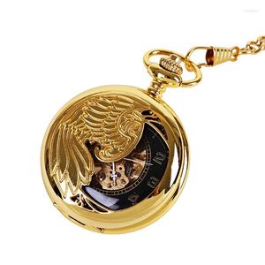 Zakhorloges Luxe Gouden Adelaar Mechanisch Horloge Voor Mannen Vrouwen Holle Skeleton Bird Case Romeinse Cijfer Wijzerplaat Man Fob Ketting hanger Klok