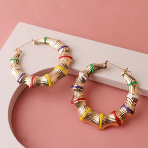 8 CENTIMETRI Hiphop Grande Arcobaleno Bambù Orecchino A Cerchio Multicolore Smalto Cerchio Geometrico Orecchini Rotondi Per Le Donne Accessorio Gioielli Per Feste