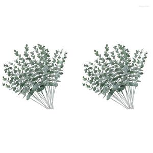 Dekorativa blommor 40st konstgjorda eukalyptusstammar lämnar falska grå gröna eukalyptus växtgrenar faux grönska för bröllop