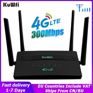 Routers KuWFi 4G Wifi Router 300Mbps Wireless SIM Router With SIM Card Slot Modem Support 32 User Wifi Repeater 4 Antennas VPN Setting