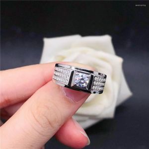 Cluster Rings Genuine White Gold 18K Ring For Men 0.5CT Moissanite Fidanzamento D Color VVS1 Gioielli da dito maschile Love Promise Gift