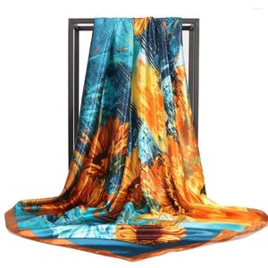 Sciarpe Sciarpa di seta all'ingrosso Scialle da donna Stole Pittura a olio vintage Girasole Stampa Bandana quadrata Foulard femminile Capelli / Testa