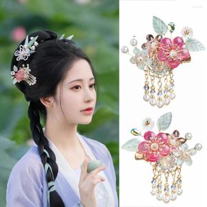 Hårklipp Fairy Fashion Flower Leaf Pins and Chinese Style Hairpins Pearl Beaded Pendant Jewelry Women Hanfu Dress Headpieces