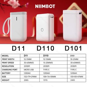 プリンターNiimbot D101 D11 D110ミニサーマルラベルステッカープリンターインクレスポータブルポケットラベルメーカー1215mm携帯電話ハイン