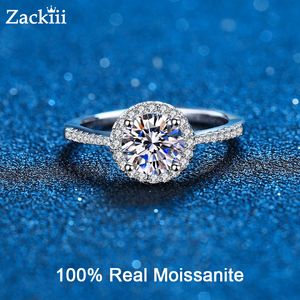 Solitaire Ring 0.5-3CT Ring Diamond Halo Engagement Ring Rhodium Plated Sterling Silver Promise Wedding Band For Women 230529