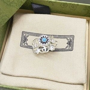 Designer smycken armband halsband ring kmx. 925 turkosa blommring blomma tusensköna par ring