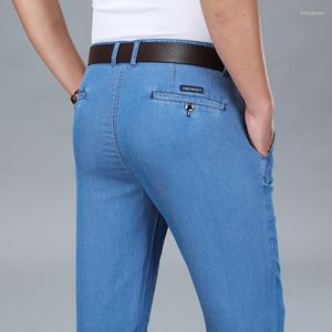 Men's Jeans Summer Men's Thin Straight-Leg Business Fashion Stretch Soft Cotton Loose Denim Pants Male Brand Light Gray Dark Blue