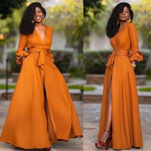 2023 Casual Dresses Elegant Split Maxi Women Autumn Deep V Neck Long Sleeve Party Dress Ladies Sexy Slim Plus Size African Clothes