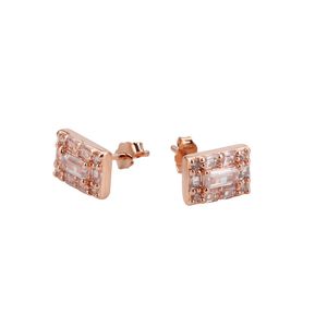 Imitazione platino / oro rosa 18 carati orecchino a bottone quadrato in cristallo argento 925 orecchini con diamanti CZ in cristallo set per accessori moda donna