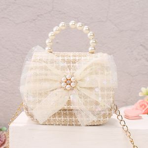 El çantaları çocuk keten cüzdanlar ve çanta sevimli kızlar prenses mini crossbody çanta bowknot toddler parti inci tote el çantaları hediye 230530