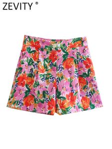 ショートパンツZevity Women Fashion High Waist Floral Print Bermuda Shorts Lady Zipper Fly Casual Slim Slim Shorts Chic Pantalone Cortos P1927
