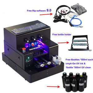 Printers Full automatic UV printer A4 UV Led flatbed Bottle Printer with 3500ml UV ink set For phone case Cylinder wood glass printing