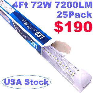 Lagerbestand in den USA, 4 Fuß V-förmige T8-LED-Röhren, Lichter, integrierte LEDs, Lichtröhre, AC 85–265 V, Kühlertür, Ladenlampen für Werkbank, Garage, transparente Abdeckung, Crestech