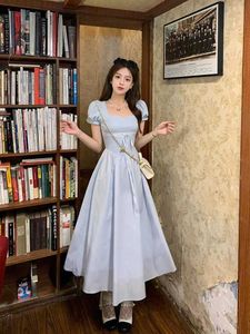 French Elegant Y2k Midi Dress Woman Basic Pure Color Short Sleeve Dress Party One Piece Dress Korean Fashion Slim 2023 Summer