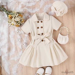 Abiti da ragazza bambino Toddler Kid Girl Dress Casual Button Belt Abiti per ragazze Cappello Abbigliamento estivo per bambini