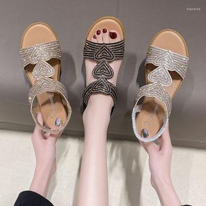 Sandals 2023 Summer Rhinestone Fashion Women's Flat Shoes Casual Platform Crystal Wedges Open Toe Beach Slides