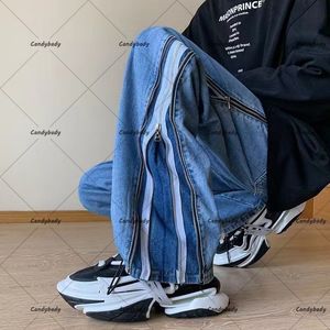 Men's Pants Vintage y2k Clothes Europe And America High Street Double Zipper Stitching Jeans Men And Women Hip-Hop Fried Street Retro Slacks 230529