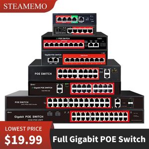 Switches Steamemo Full Gigabit POE Switch 1000Mbit/s 4/6/8/16/24 Port AI Watchdog für IP -Kamera/drahtlose AP/POE -Kamera geeignet