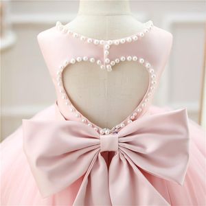 Mädchen Kleider Rosa Spitze Prinzessin Kleid Perlen Baby Taufe Für Taufe Abend Säugling Geboren Hochzeit Geburtstag Outfits