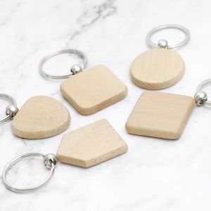 Promotional Handicrafts Party Favor Souvenir Plain DIY Blank Beech Wood Pendant Key Chain keychain With Key Ring new