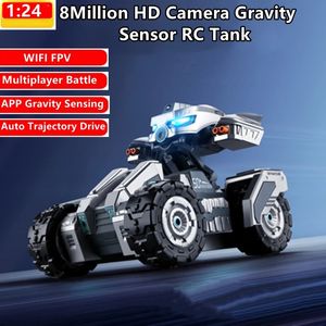 WiFi FPV Multiplayer Battle Remote Control Tank 100m 30 minuter 8MP HD Camera App Gravity Sensing Trajectory Driving Spy RC Car Toy