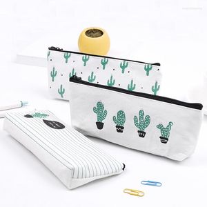 Прекрасная кактусная печатная карандаш карандаш Canvas School Supplies Kawaii Сумка канцелярских товаров Симпатичные сумки офиса большие возможности для девочек