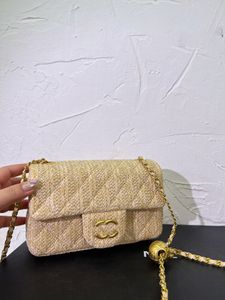 2023 Klassisk mini halm Gold Ball bag väska lyxig designer axelväska kedja med halm tyg handväska enkel axel kan vara cross-body box förpackning 20cm