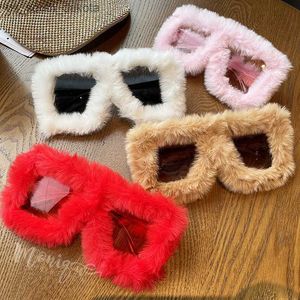 Sunglasses 2022 Oversized Sunglasses Women Steampunk Soft Fur Sun glasses Club Glasses For Decoration Lentes De Sol Mujer L230523