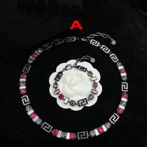 Micro Inlays Crystal Greece Meander Pattern Splicing Chain Choker Necklace Bracelet Earring Ear Stud Banshee Jewelry Birthday Festive Party Gift HMS31 -010