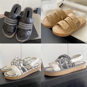 Kadın Halat Sandalet Tasarımcıları Terlik Düz Platform Sandal Açık Plaj Flip Flops Deri Baskılı Dantel Up Günlük Ayakkabılar Kutu ve Toz Çantaları