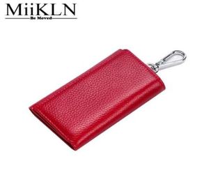 MiiKLN Beauty Famous Key Holder Wallet Red Pink Black Blue Keyholder Leather Genuine Cow Zippers Keychain Case Solid7668965
