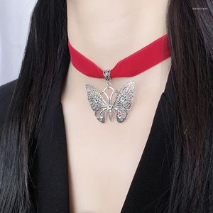 Chains Hollow Butterfly Choker Necklace For Women Girls Gothic Black Red Ribbon Velvet Big Pendant Collar Party Jewelry Gifts