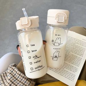 350ML portable for drinking milk tea coffee cups transparent student cute rabbit bear leak proof water bottle P230530