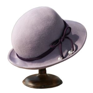 Breda brimhattar hink hattar kvinnor 1920s hink cloche hatt gatsby vinter ull krossbar bowler hatt vintage cloche rund hatt med bowknot accent 230529