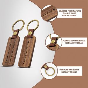 Creative Soft Leather Wooden Keychains Pendant Lettering Metal Car Keychain Jewelry Father's Day Gift In Bulk