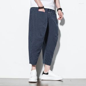 Pantaloni da uomo Estate stile cinese Capris a righe bianche nere Pantaloni larghi Harem da uomo di marca Y2k Streetwear da uomo di grandi dimensioni