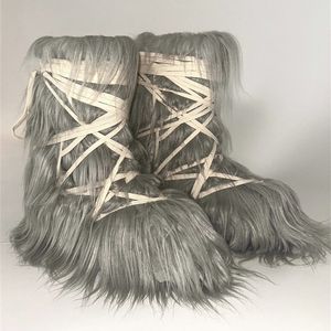 موسيقى الروك X Crazy Lace Goat Hair Real Fur Fur Bunk Bunk Boots Fustric