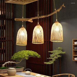 Hängslampor Creative Personality Branch Lamp Bamboo Art Weaving Japanese Restaurant Chandelier Office