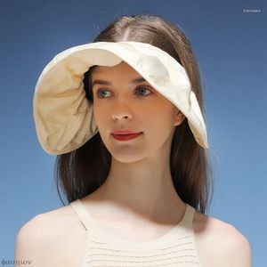 Berets Large Brim Empty Roof Foldable Fisherman Hat Women UV-proof Sunshade Hats Black Rubber Sun-proof Shell Outdoor Hair Hoop
