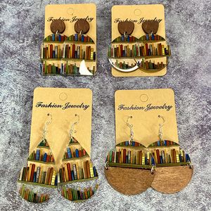 Teacher's Day Jewelry Gift School Library Books Printed Wood Studs Acrylic Earrings for Women Student Jewelry Everyday Gift