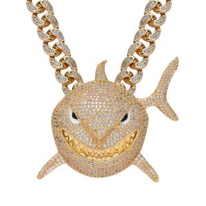 Pendant Necklaces Men'S Hip Hop Crystal 6IX9INE Shark Pendant Necklace With 13mm Iced Out Rhienstone Miami Cuban Chain Choker Gothic Jewelry 230530