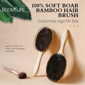 Hårborstar Boar Brestle Hair Brush Women Wood Bamboo Hairbrush Professional Curly Airbag Scalp Brush Comb for Hair Beauty Care Salon Tools 230529
